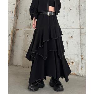 ロング スカート ハイショクステッチイレヘムスカート「ウエストゴム/ストレスフリー/裏地付き」