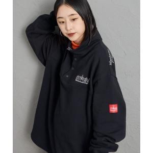 トレーナー スウェット 「MANHATTAN PORTAGE/マンハッタンポーテージ」 別注 ワンポイントロゴ刺繍 ハーフスナップスウェット レディース メンズ