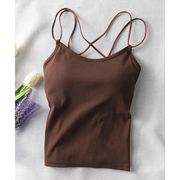 ブラトップ カップ付き キャミソール ＼ヘルシーな肌見せを叶える／ バッククロスデザイン パッド付き...