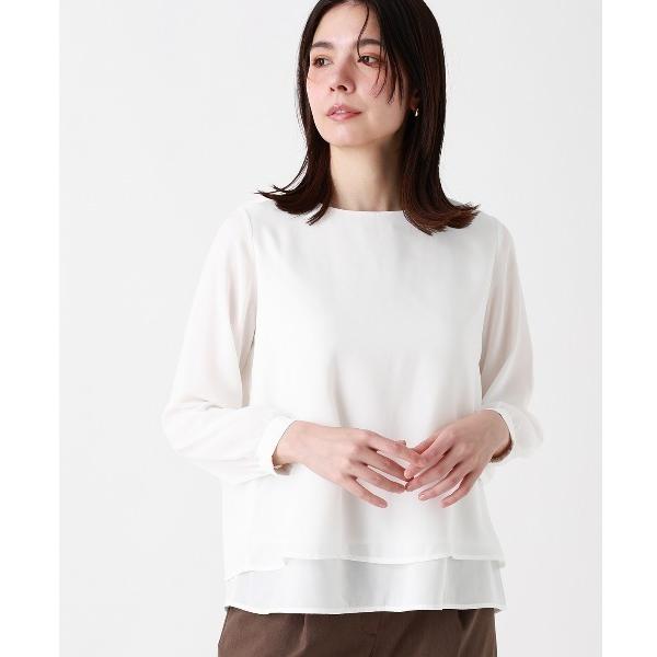 ブラウス シャツ レイヤードブラウス／9分袖／ウォッシャブル／シフォンジョーゼット／無地 レディース