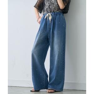 ジーンズ デニム デニムパンツ ∴「3サイズ展開」ビジューイージーデニム レディース