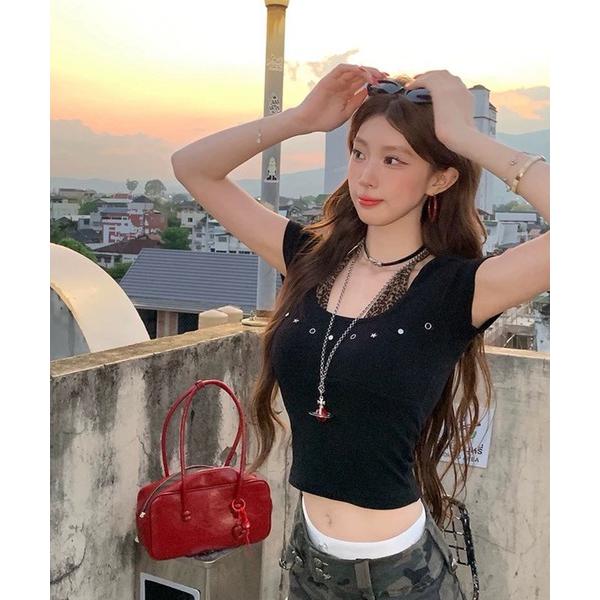 tシャツ ホルターレオパードレイヤードトップス/アイレットトップス レディース
