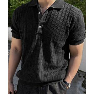 ポロシャツ 半袖 「NOWLE」リブ ストライプ サマーポロ 半袖 / リラックス トップス ポロシャツ メンズ