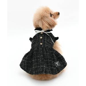 犬 服 ANNA SUI/リボンフリルツイードワンピース