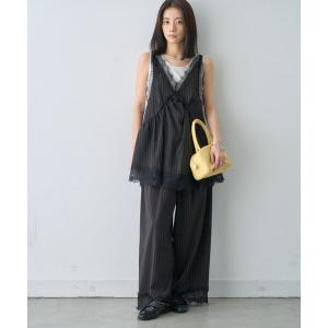 ワイドパンツ パンツ ∴「2サイズ展開/セットアップ対応可」ピンストライプレースパンツ レディース