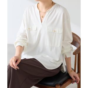 tシャツ オフィスカジュアル/毎日着たくなる着心地/スキッパーダブルポケットT レディース