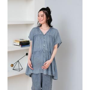 マタニティ 「産前・産後対応」マタニティ／AIRデニムティアードブラウス　1046878