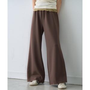 パンツ ∴「3サイズ展開/ウエストレイヤード」フレアダンボールイージーパンツ レディース