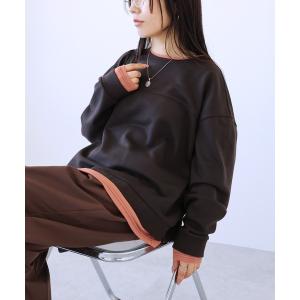 トレーナー スウェット レイヤード風 配色プルオーバー レディース