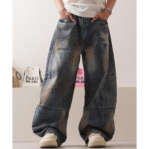 ワイドパンツ ジーンズ ヴィンテージ加工 バレルジーンズ / Vintage Wash Barrel Leg Jeans メンズ レディース