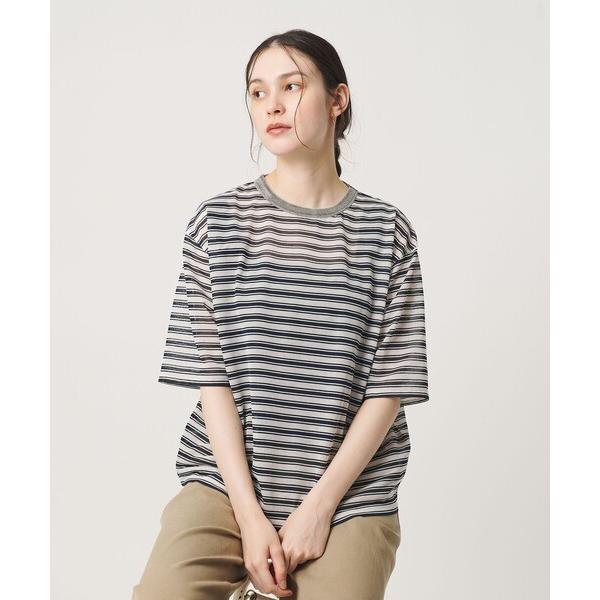 tシャツ 半袖 コットンポリエステル シアーボーダー Tシャツ レディース