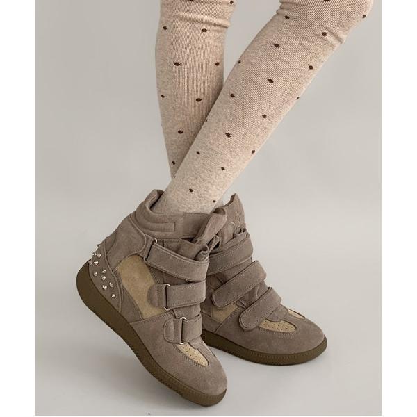 スニーカー Suede studs wedge heel sneakers レディース