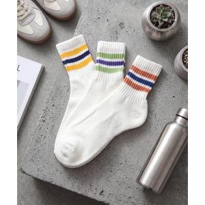 靴下 「FRUIT OF THE LOOM/フルーツオブザルーム」カラフルラインクォーターソックスA「3Pパック」 メンズ レディース