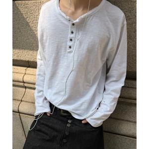 ヘンリーネック tシャツ HENLEY NECK ROLL DESIGN SLUB LONG SLEEVE T-SHIRT／ヘンリーネック ロールデザイン スラブ ロングスリーブ Tシャツ