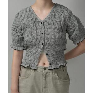 ブラウス シャツ 半袖 button point v neck shirring blouse / ボタンポイントvネックシャーリングブラウス レディース