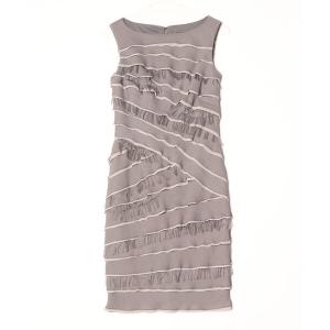「Tadashi Shoji  」 ボーダー柄ノースリーブワンピース 2 グレー レディース