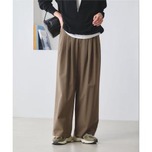 ワイドパンツ パンツ 毛ポリエステルブレンド ワイドタックパンツ 防シワ ウォッシャブル レディース
