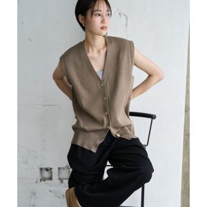 ベスト ジレ 限定展開　ゴールド ボタン ルーズ ニット ベスト レディース