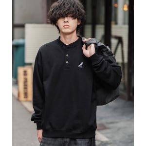 トレーナー スウェット 裏起毛 KANGOL カンゴール 別注コラボ オーバーサイズ裏起毛ワンポイントロゴ刺繍ヘンリーネックトレーナー メンズ レディース
