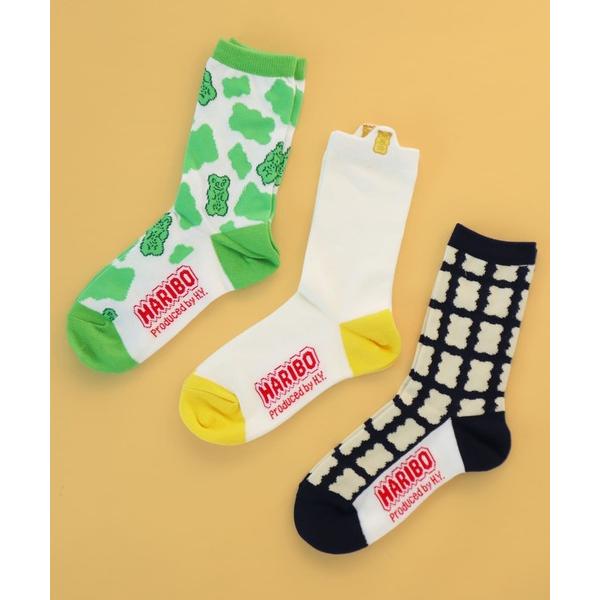 靴下 (LF)「 HARIBO 」ハリボーのグミが、ロング靴下に♪　3足セット ロゴ ソックス「23...