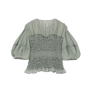 tシャツ 半袖 「CLANE/クラネ」COLOR STITCHED SHIRRING TOPS/カラースティッチシャーリングトップ レディース