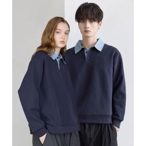 ポロシャツ 襟切替スウェットポロシャツ(ブロードシャツ/フェイクスウェード) メンズ レディース