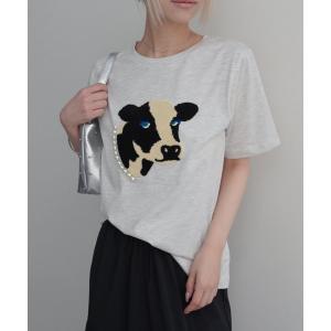 tシャツ 半袖 「Rashik」パール付アニマルモチーフTシャツ 半袖 サガラ 刺繍 カットソー トップス レディース