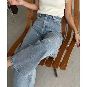 ジーンズ デニム デニムパンツ 「低身長サイズあり」小花刺繍デニム レディース