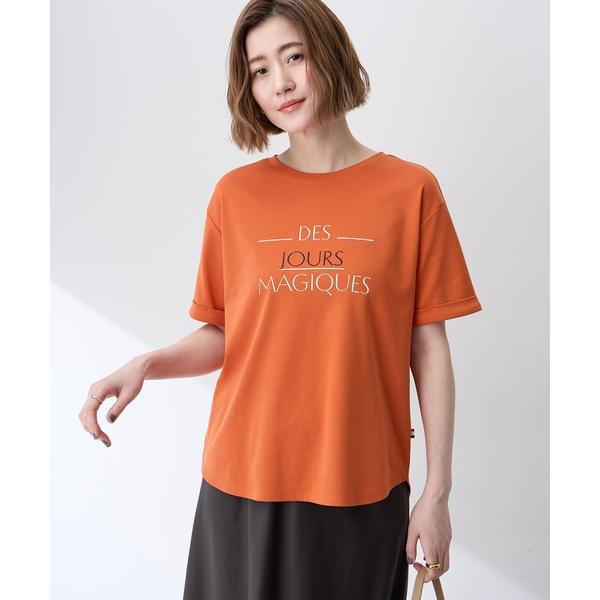 tシャツ 半袖 ロゴプリントTシャツ「接触冷感・UVカット・オーガニックコットンブレンド」 レディー...