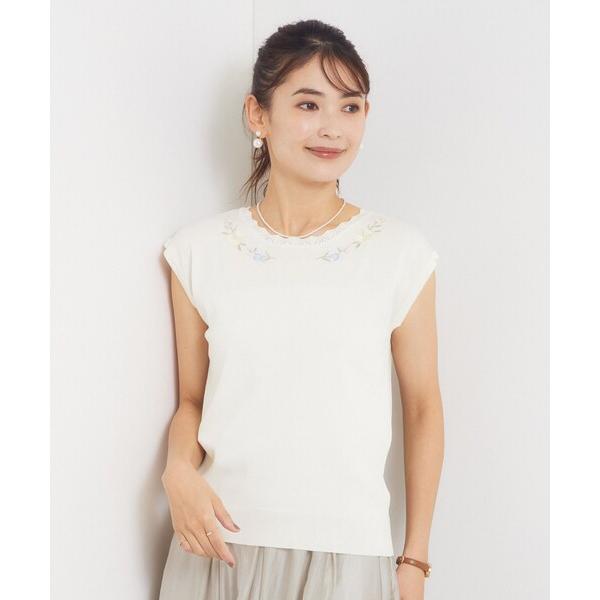 tシャツ 半袖 スカラップ刺繍ニット レディース