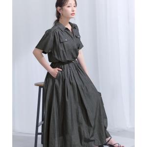 シャツワンピース ライトデニムハーフスリーブシャ...の商品画像