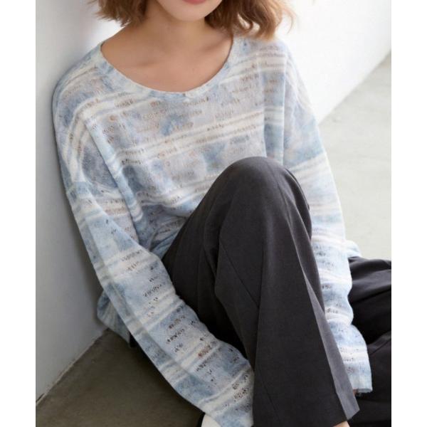 ヘンリーネック tシャツ 麻混ラッセル素材太ボーダー長袖プルオーバーTシャツ レディース