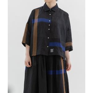 ブラウス シャツ Ciel リネンラインパネル6分袖シャツ レディース