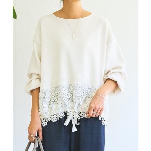 tシャツ 裾レースダンボールカットソー レディース