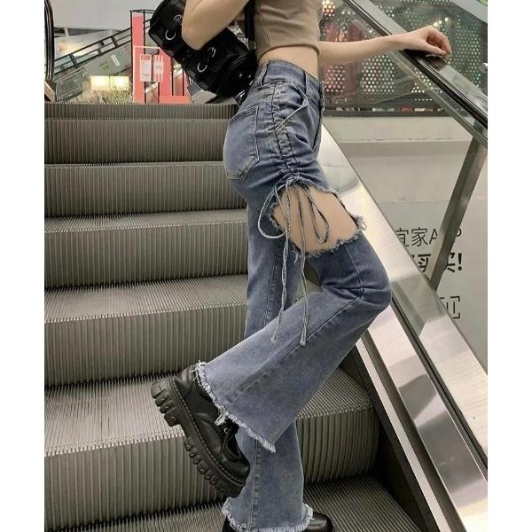 「almo」 「burlesque」ブーツカットデニムパンツ LARGE ブルー レディース