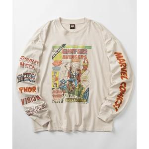 tシャツ 「71」「MARVEL/マーベル」スパイダーマン/アベンジャーズ/バックプリント/袖プリント/クルーネック ロングスリーブTシャツ/ピグメント風加工 /ロ…