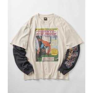 tシャツ 「71」「MARVEL/マーベル」スパイダーマン/アベンジャーズ/バックプリント/袖プリント/クルーネック フェイクレイヤード ロングスリーブ Tシャツ/…