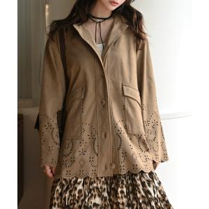 コート アウター scalloped punch faux suede shirt JK レディース