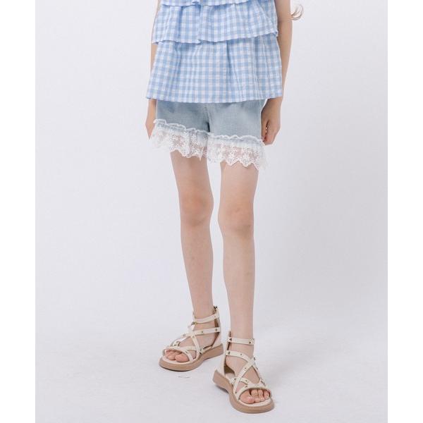 パンツ カットワークレースデニムショートパンツ キッズ 子供服 女の子