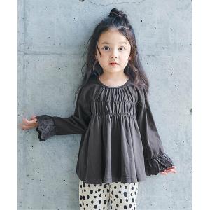 tシャツ 袖レースシャーリング長袖トップス キッズ 子供服 女の子