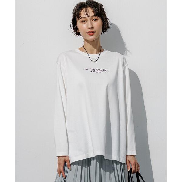 tシャツ リラクシーシルエット ロゴ刺繍 ロング Tシャツ レディース