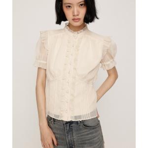 ブラウス シャツ 半袖 GATHER FRILL H/N PUFF BL ギャザーフリルハイネックパフブラウス  夏服 レディース