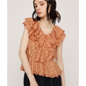 ブラウス シャツ CUT LACE FRILL TOPS カットレースフリルトップス 秋服 夏服 春服 ノースリーブトップス レディース