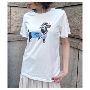 tシャツ 半袖 「DESERT ROSE/デザートローズ」ビジュー装飾ドッグプリントTシャツ レディース