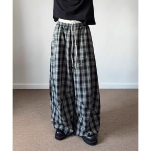 ワイドパンツ パンツ 「Bls」 「ZM」「Bling Leads」シボ加工チェックイージーパンツ(BL) メンズ レディース