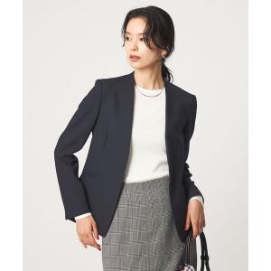 ジャケット ノーカラージャケット 「size SHORT/TALLあり」ライト ダブルクロス ノーラペル ジャケット レディース