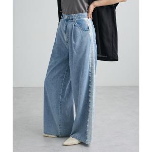 ワイドパンツ ジーンズ デニム デニムパンツ サイドレースデニムワイドパンツ レディース