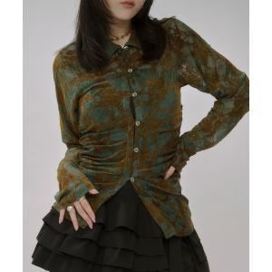 ブラウス シャツ Side gather オパールベロアシャツ レディース
