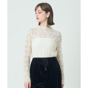 tシャツ ストレッチレースモックネック プルオーバー レディース