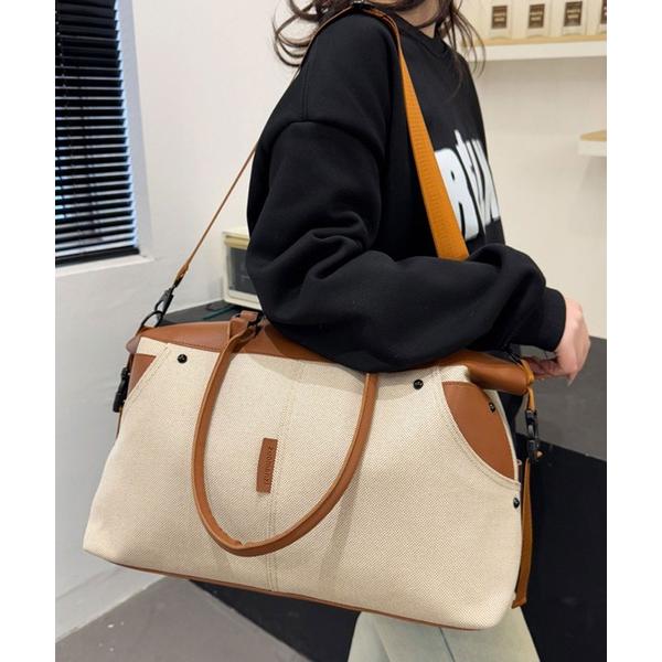 ボストンバッグ 「キャリーオン・大容量」2WAY フェイクレザー切り替えトラベルボストン/ショルダー...